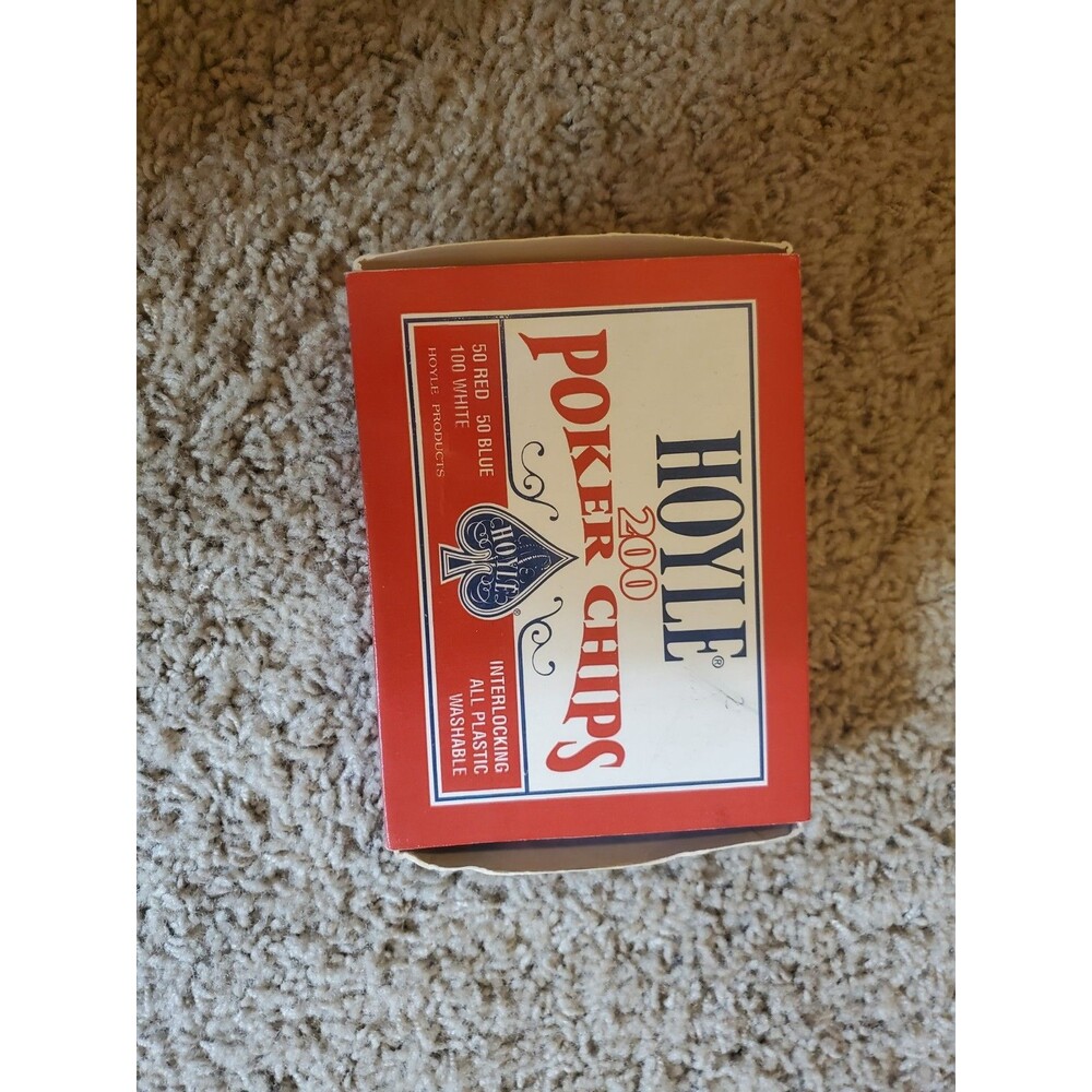 Vintage Hoyle 200 Poker Chips Interlocking Plastic Red White Blue w/ Box